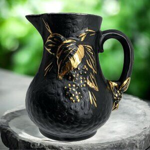 Vintage Wade Black Velvet Bramble Creamer Pitcher Hand Painted Gold Leaf England